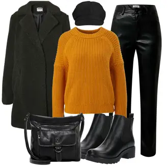 Outfit mit Schwarz/Braun/Weiß/Rot Lederhose/Lederimitathose/Vinyl Hose Edited "Outfit für den Herbst"