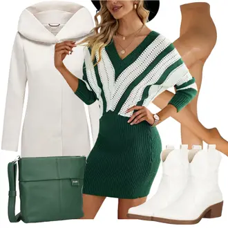 Cowgirl Outfit mit Weiß/Creme/Beige Cowboy Stiefel/Western Stiefelette/CowboyStiefel Elara "Modisches Winter Outfit"Look: Stil, Trendige, Feine, Edel, Cowgirl, Western, Country Styl