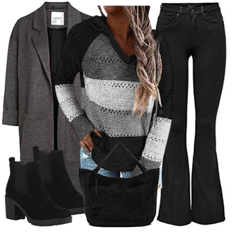 Outfit mit Dunkelgrau/Grau/Hellgrau Blazermantel/Oversize Mantel/Wollfleece Mantel/Strickfleece Mantel/Midi Mantel/Wintermantel Wollmantel/Strickmantel/Kaschmir Mantel Pieces "Cooles Winter Outfit"