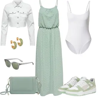 Outfit mit Creme/Hellgrau/Grau/Weiß/Hellblau Mantel/Bluse Große Größe/Crop Jacke/Kurzjacke/Jeansjacke/Kurze Jeansjacke Only "Frühlings Outfit"