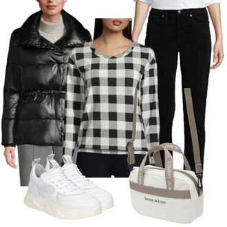 Outfit mit Weiß/Creme Sneaker Low/Plateau-Sneaker/Sommer Sneaker/Teddy Sneaker/Sneaker Mit Lochmuster/Chunky Sneaker Steve Madden "Cooles Winter Outfit"