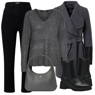 Raton laveur tenues avec Gris foncé/Bleu foncé/Gris Manteau Caban/Manteau Mi-long/Manteau en Laine Polaire/Manteau Blazer/Manteau de Mi-saison/Manteau en Loden/Manteau d'Hiver Manteau de Laine VERO MODA "Tenue D'Automne Cool"
