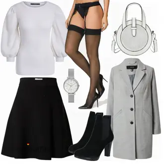 Outfit mit Weiß/Rosa/Lila Short Große Größe/Kleid Große Größe/A-Linien-Rock/Tellerrock/College Rock/Ausgestellter Rock/Koreanischer Rock/Moderne Rock NÜMPH "Schickes Businessoutfit"