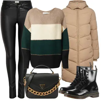 Outfit mit Beige/Khaki/Braun Parka große Größe/Langer Daunenmantel/Daunenmantel/Wintermantel/Langer Wintermantel/Steppmantel/Parka/Übergangsmantel Pieces "Winter Outfit"