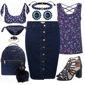 Mit Pailletten Outfit mit Braun/Dunkelblau/Blau/Pastell/Rot Bustier-Bikinitop/Bikini Crop Top/High-Neck-Bikinitop/Herren Leder Gürtel/Push-Up-Bikinitop Leger by Lena Gercke "Lost Ink Plus Rock"