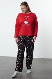 Curve Black-Red Hello Kitty Licensed Knitted Pajama Set