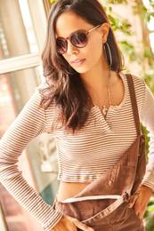 Women's Striped Mink U-Neck Popped Crop Lycra Blouse