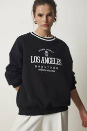 Happiness stanbul Women's Black Embroidered Raised Knitted Sweatshirt