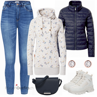 Outfit mit Grau Stiefel Skechers "Babyblue Freizeitoutfit"