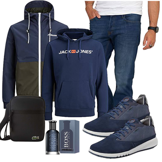 Lang Outfit mit Blau/Dunkelblau Vintage Hoodie/Partner Hoodie/Sport Sweatshirt/Ausgefallener Hoodie/Unisex Hoodie/Hoodie/Sport Hoodie Jack & Jones "Freizeit Outfit"