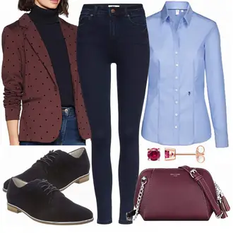 Outfit mit Hellblau Bluse mit Stehkragen/LangarmBluse/Bluse Mit Knopf/Slim Fit Bluse/Bügelfreie Bluse/Business Bluse Seidensticker "FIND"