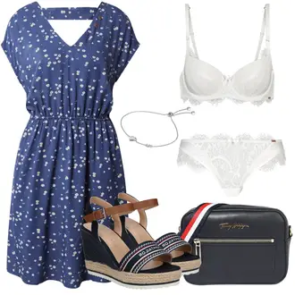 Outfit mit Dunkelblau/Blau/Pastell Kleid Große Größe/Sommerkleid/Polka Dot-Kleid/Lässiges Kleid/Bedrucktes Kleid/Kleid mit Tasche/Jerseykleid/Retrokleid Ragwear "Outfit für den Sommer"