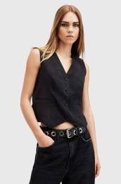 Prsluk AVERIE TEN WAISTCOAT za ene, boja: crna, jednoredno zakopavanje, W028QC