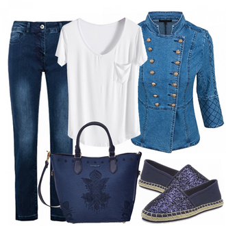 Outfit mit Blau Tasche Desigual "Mary"