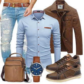 Wolle-seide Outfit mit Braun/Khaki/Dunkelbraun Sommerjacke/Lederjacke/Frühlingsjacke/Herbstjacke/Cordjacke/Shirtjacke/Militärjacke/Wachsjacke WenVen "Freizeit Outfits"