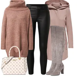 Outfits für Mollige mit Grau/Braun/Beige Overknee Stiefel/High Heels Stiefel/Kniehoher Stiefel/Stiefel Mit Reißverschluss/Leder Overknee Stiefel/Spitzer Stiefel/Langer Stiefel About You "Modischer Look für den Herbst"