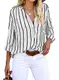 Cindeyar Bluse Damen Langarm Streifen Oberteile Casual Langarmshirt Tops Lose Baumwolle Tunika Hemd (M, Weiß)