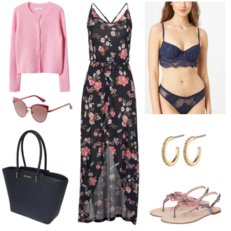 Outfit mit Beige/Weiß/Gold/Gelb Creole/Ohrclip Pilgrim "Stylisher Sommerlook"