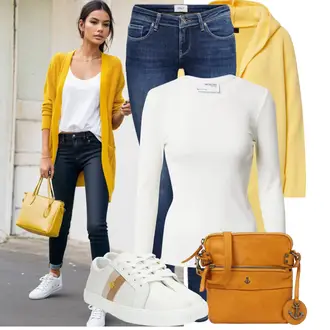 Winter Outfit mit Blau/Dunkelblau/Hellblau Lederjacke/Low Rise Jean/Low Waist Jean/Push up Jeans/Slim Fit Jeans/Cuir Chaussures/Winterjacke Only "Stilvoller Look für den Frühling"