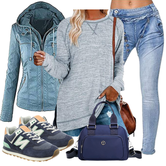 Mit Kapuze Outfit mit Türkis Lederjacke/Jacke Seamido "Farbenfrohes Frühlingsoutfit"