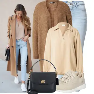 Mit Quasten Outfit mit Dunkelblau/Hellblau/Blau Umhängetasche/Schultertasche/Kleine Tasche/Schulranzen/Schultertasche Coach "Cooler Look für den Frühling"