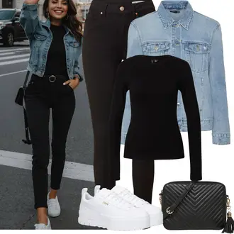 Party Outfits Große Größen mit Hellblau/Blau Mantel/Bluse Große Größe/Kurze Jeansjacke VERO MODA, Schwarz Bluse Große Größe/Strick Große/Shirt & Top Große Größe/Rollkragenshirt VERO MODA "Frühling outfit"