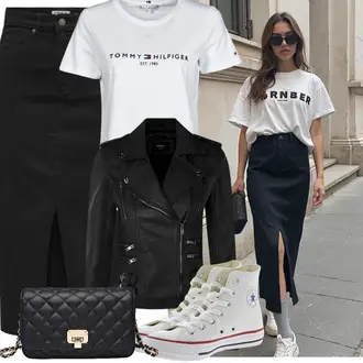 Frühlings Outfits Edel mit Schwarz Clutch/Brieftasche/Handytasche/Schulranzen/Schultertasche/Kleine Tasche/Umhängetasche "Modisches Freizeit Outfit"Look: Stil, Elegant, Schick, Edel, Premium, Glamourös, Classic, Ausgefallene