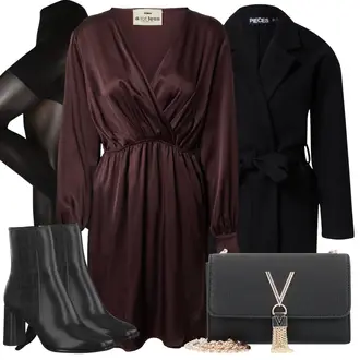 Outfit mit Schwarz/Dunkelblau Scuba-Mantel/Lodenmantel/Midi Mantel/Kaschmir Mantel/Wintermantel Wollmantel/Wollmantel Pieces "Elegantes Winter Outfit"