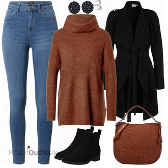 Urlaub Outfits Old Money mit Schwarz Chelsea Boot/Lederjacke/Flache Stiefelette/Gummistiefelette/Socke Schuh/Sommerstiefelette About You "Warmer Alltagslook"Look: Uni, Feine, Coole, Duckfeet, Elegant, Schön, Old Money, Nahtlos, Schlichte