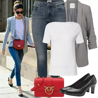 Outfit mit Grau/Blau Lederjacke/Damen 7/8-Länge Jeans/Ankle Boot/Biker Jeans/High Waist Jeans/Jeans mit Schlitz/Push up Jeans/Slim Fit Jeans/Schlupfjeans/Cuir Chaussures/Thermojeans/Winterjacke Only "Frühling outfit"