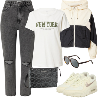 Punk Outfit mit Hellgrau/Dunkelgrau/Grau Hose Große Größe/Boyfriend Jean/Cropped Jeans/Dad Jeans/Girlfriend Jeans/High Waist Jeans/Jeans mit Schlitz/Jeans mit Loch/Mom Jean/Lederjacken/Tapered-Jeans Dorothy Perkins "Stilvoller Look für den Frühling"Look: Uni, 90er, Punk
