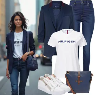 Winter Outfit mit Blau/Dunkelblau Push up Jeans/Ankle Boot/Schlupfjeans/High Waist Jeans/Cuir Chaussures/Cropped Jeans/Lederjacke/Winterjacke/Low Waist Jean Buffalo "Leichtes Outfit"