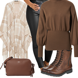 Outfit mit Grau Poncho someday "Herbst Outfit in warmen Farben"