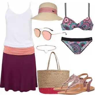 Outfit mit Lila/Rosa Neckholder Kleid/2-in-1 Kleid/Jerseykleid/Tenniskleid/Vokuhila Kleid BEACH TIME "BeachTime"