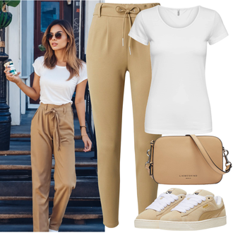 Outfit mit Beige Sneaker Low/Schmaler Sneaker/Skateschuh/Teddy Sneaker/Sommer Sneaker/Vintage Sneaker/Leder Sneaker Puma "Sommer Look für den Alltag"