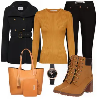 Outfit mit Braun Leder Schlaghose/Stiefel/Leder Bomberjacke/Leder Minirock/Leder Mantel Timberland "Brownie"