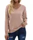 Kapoohott Damen Pullover Damen Winter Pulli Strickpullover Damen Vintage Sweatshirt Langarm Oberteile Einfarbig Casual V-Ausschnitt（Khaki，m）
