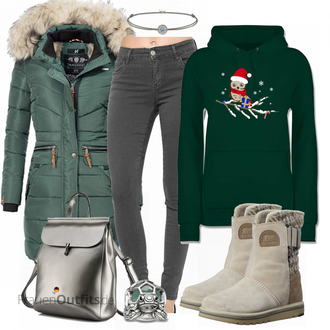 Outfit mit Schwarz Damen Pullover/Weihnachtspullover Shirtracer "Navahoo jacke"