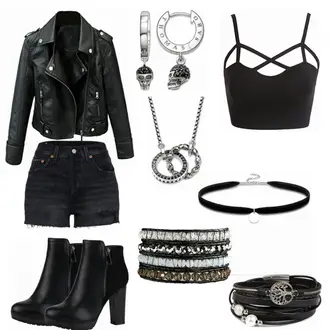 Mit Fransen Outfit mit Schwarz Lederjacke/Stiefel Mit Reißverschluss/High Heels Stiefel/Plateaustiefelette/Leder Stiefelette/Gefütterte Stiefelette/Klassische Stiefelette Stiefelparadies "Rockstar"