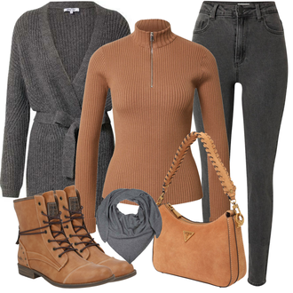Slouchy Kaschmir Outfit mit Grau/Dunkelgrau/Hellgrau Tuch/Loop Schal/Hut Bandana/Schal Zwillingsherz "Einzigartiges Freizeit Outfit"