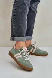 Green Suede Low Sneakers Women's