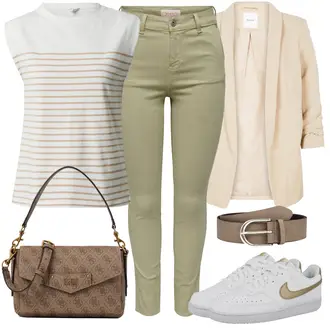 Old Money Outfit mit Weiß/Blau Sneaker Low/Schmaler Sneaker/Vintage Sneaker/Skateschuh/Leder Sneaker Nike Sportswear "Schöner Sommer Look"Look: Sportlich, Esthetische, Old Money