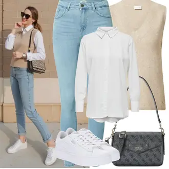 Outfit mit Weiß/Creme Bluse und Tunika/Bluse Große Größe/BusinessHemd/Casual Hemd/Business Hemd/Musselin Hemd/Bügelfreies Hemd/Hemdbluse JdY "Frühling outfit"