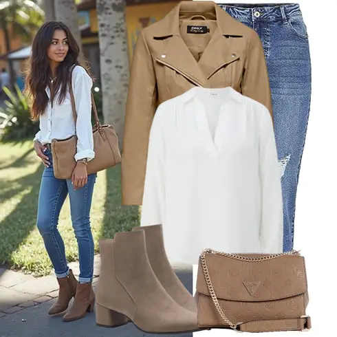 Khaki/Grau/Beige/Braun Frühlingsjacke/Kunstlederjacke/Motorradjacke/Sommerjacke/Jacke mit Seitlichem Reißverschluss/Bikerjacke Only kombinieren