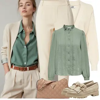 Jazz Outfit mit Beige/Khaki Trotteur/Loafer Schuh/Plateau Halbschuh MARCO TOZZI "Frühling outfit"Look: Uni, 20er Jahre, Schick, Coole, Jazz, Maritim, Schön