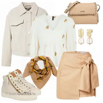 Outfit mit Beige/Braun/Khaki Minirock/Blusenblazer/Boucle Blazer/Boyfriend Blazer/Lässiger Blazer/Lederjacke/Cord­ Blazer/Zweireiher Blazer/Oversize Blazer/Kurzblazer/Lederjacke für Männer/Wickelrock/Rock Zum Binden/Tweed Rock/Leder Minirock/Hahnentritt Rock/Lederröcke/Moderne Rock/70er Minirock/Karierter Rock/Hosenrock/Cordrock nu-in "Toller Look für die Freizeit"