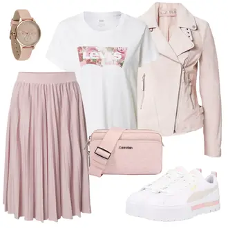 Outfit mit Rosa/Lila Short Große Größe/90er Rock/MidiRock/Midi TüllRock/Moderne Rock/Kurzer FaltenRock/Kleid Große Größe/Shirt & Top Große Größe About You "Stylisches Outfit für den Frühling"