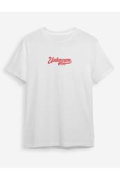 White Text Printed Regular Cut T-shirt