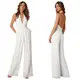 Jumpsuit Damen Elegant Lang Breites Bein Ärmellos Neckholder V-Ausschnitt Sommer Overall Frauen Festlich Kleidung Hochzeit Brautjungfer Formal Party Geschäft Hosenanzug Playsuit Romper Weiß M