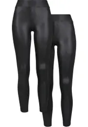 Women's Synthetic Leather Leggings 2 Pack Black+Black